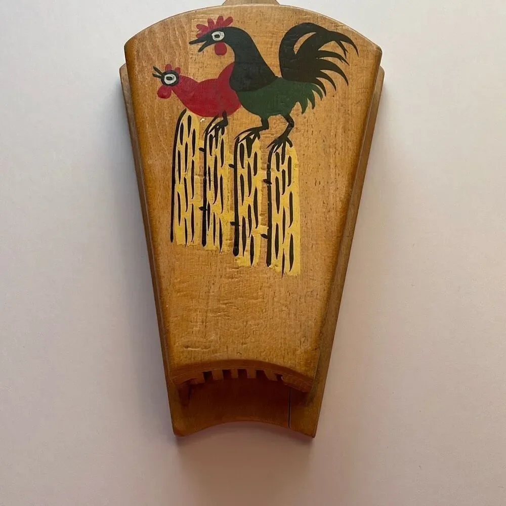 Vintage Midcentury Nevco Rooster painted wooden 5 knife holder.